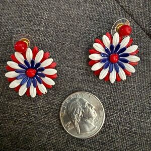 Fun Patriotic Red, White, and Blue Flower Vintage Earrings